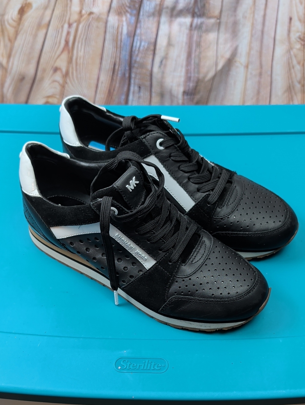 Michael Kors Women's Black and White MK Perforated Runner Sneakers Size 9